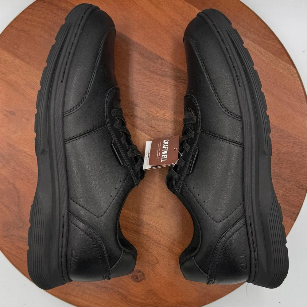 Clarks Craftwell Leather Sneakers‎ Black Mens 12 Wide Lace Oxfords 261847028110